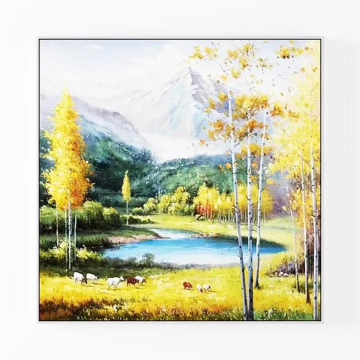 LAIART Cute Cat Wall Art Orange Flowers Canvas