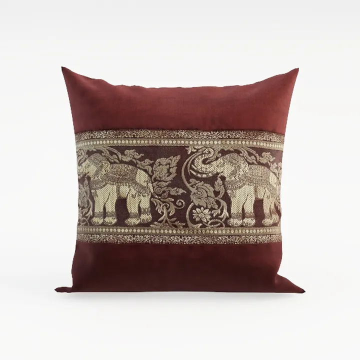 Vintage Elephant Embroidery Linen Throw Pillow 3D Model