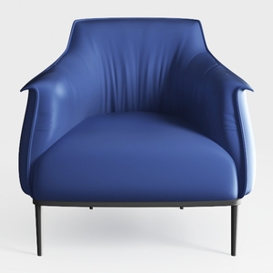Modern Navy Blue Leather Armchair With Metal Legs 3D Model