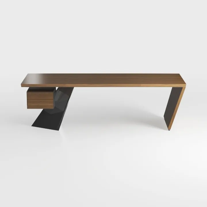 Modern Walnut Wood Black Metal Storage Desk 3D Model