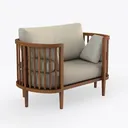 Modern Solid Wood Linen Fabric Accent Chair 3D Model Right 45 Degree View