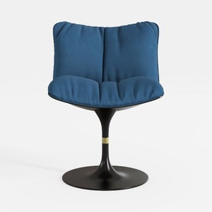 Modern Navy Blue Fabric Upholstered Metal Base Accent Chair 3D Model