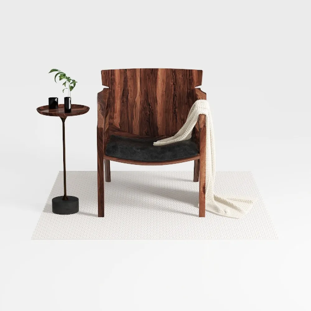 Poltrona imbottita moderna marrone con struttura in legno e cuscino in tessuto tecnologico, ideale per soggiorno, ufficio, camera da letto e salotto