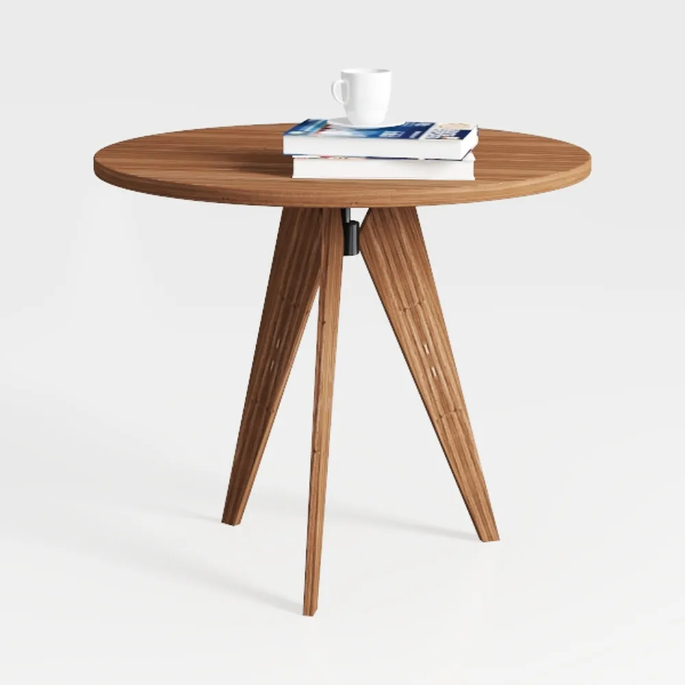 LDAILY Round Folding Side Table, Teak Wood End
