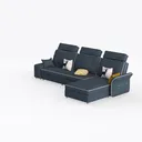 Modern Navy Blue Fabric L Shaped Sectional Sofa 3D Model Left 45 Degree View