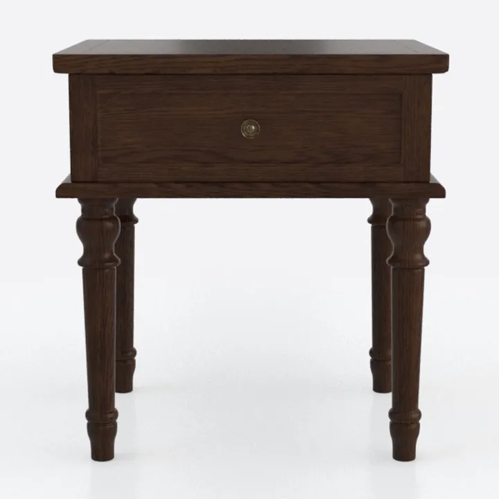 Vintage Solid Walnut Wood Nightstand with Turned Legs 3D Model