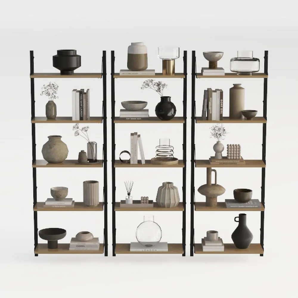 FATORRI Bookshelf, Industrial 5 Tier, Rustic Wood