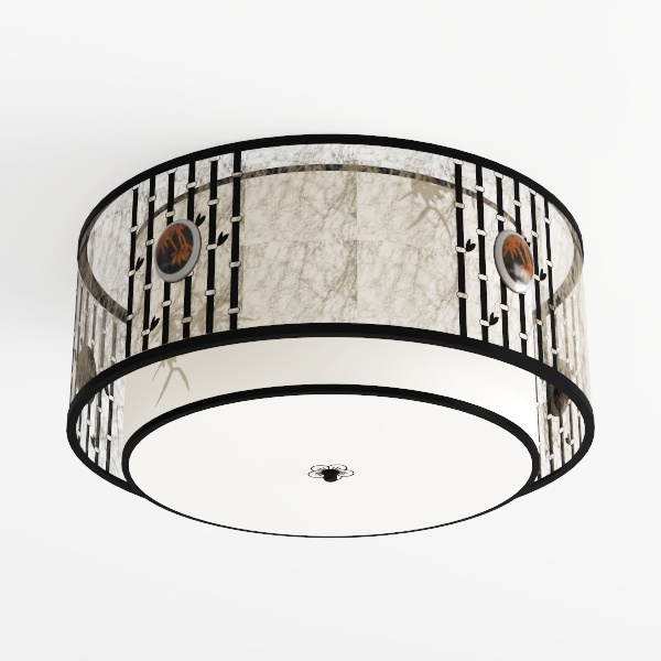 Black Flush Mount Ceiling Light, 2- Light Caged