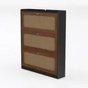 Minimalist Japandi Rattan Solid Wood 3 Drawer Shoe Cabinet 3D Model Left 45 Degree View