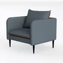 Modern Minimalist Blue Fabric Accent Armchair with Contrast Trim 3D Model Left 45 Degree View