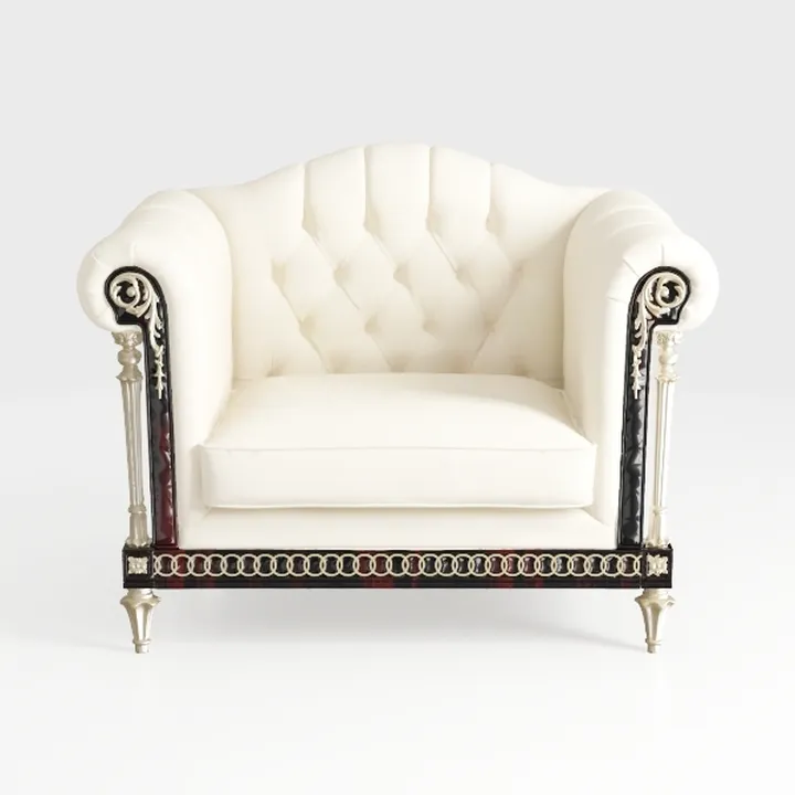 Luxury Vintage Tufted Leather Armchair with Ornate Metal Accents 3D Model