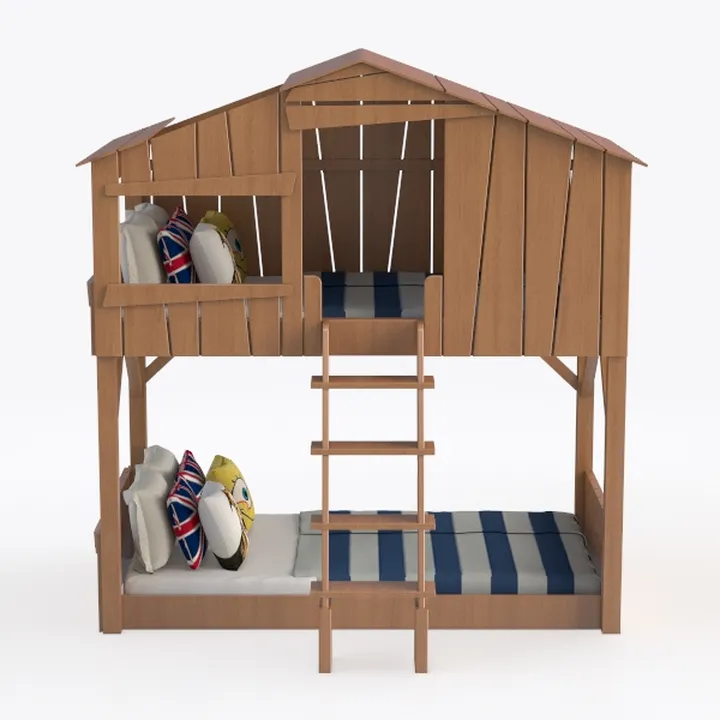 Solid Wood Kids Treehouse Style Bunk Bed 3D Model