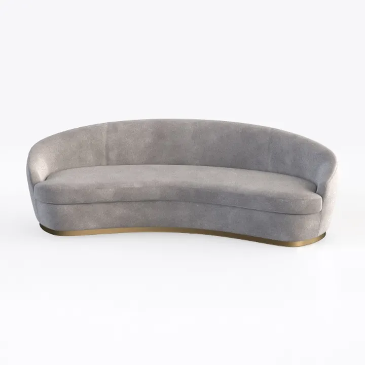 Modern Gray Fabric Gold Base Curved Sofa 3D Model