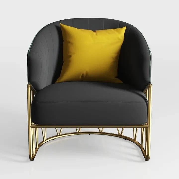 Modern Black Fabric Gold Metal Accent Armchair 3D Model