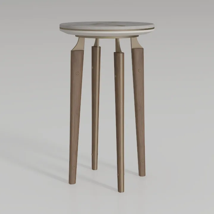 Modern Minimalist Walnut Metal Marble Top Side Table 3D Model