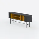 Modern Two Tone Metal Wood Sideboard Console Table Open Storage 3D Model Left 45 Degree View