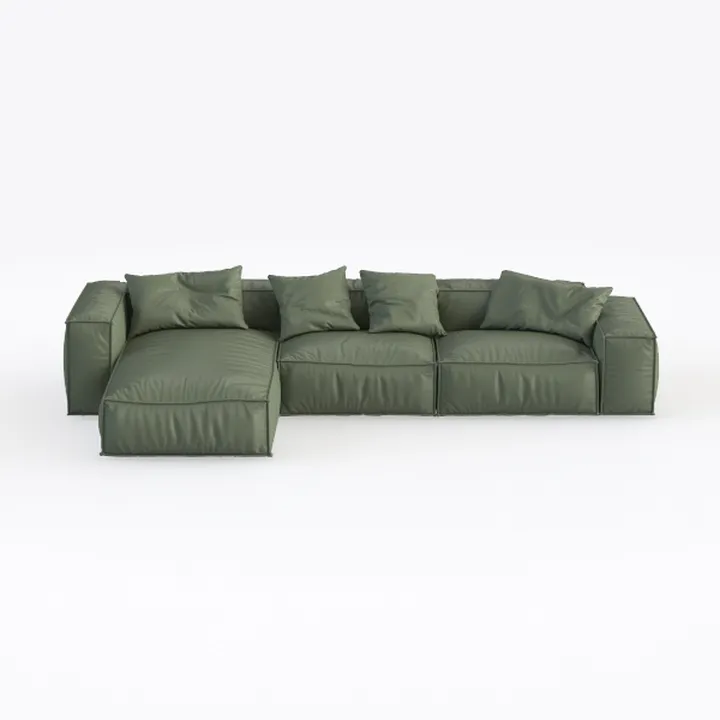 Minimalist Green Leather L Shape Sectional Sofa 3D Model