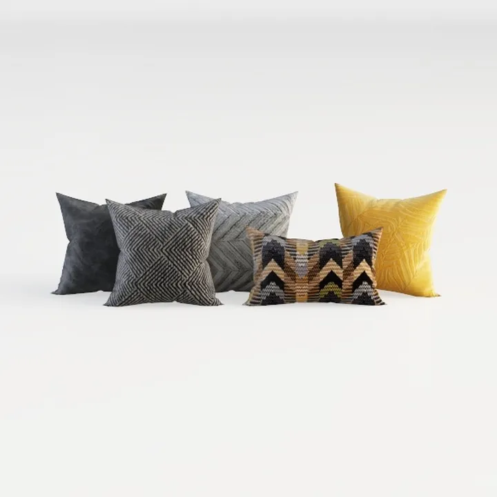 Assorted Fabric Decorative Throw Pillows With Geometric Patterns 3D Model