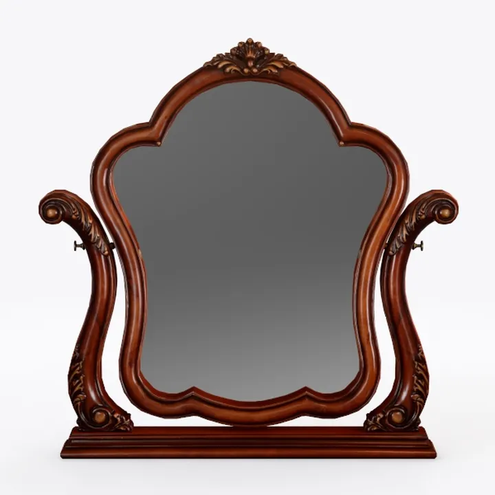 Vintage Carved Solid Wood Tabletop Vanity Mirror 3D Model