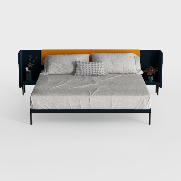 Dark Gray Wood Frame Upholstered Wings Headboard F