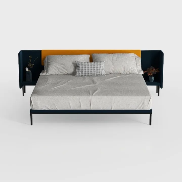 Dark Gray Wood Frame Upholstered Wings Headboard F