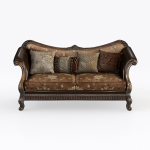 Vintage Luxury Leather Fabric Upholstered Loveseat Sofa 3D Model