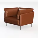 Modern Minimalist Brown Leather Armchair with Throw Pillow 3D Model Left 45 Degree View