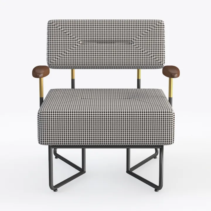 Modern Houndstooth Fabric Metal Wood Accent Armchair 3D Model