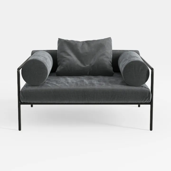 Modern Minimalist Dark Fabric Metal Frame Armchair 3D Model