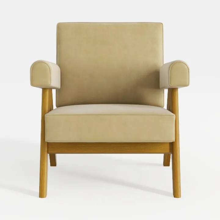 Minimalist Oak Fabric Armchair 3D Model