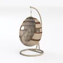 Minimalist Rattan Linen Hanging Egg Chair 3D Model Left 45 Degree View