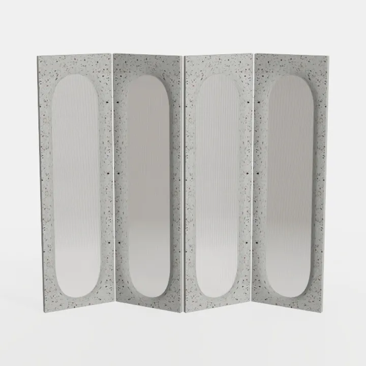 Minimalist Terrazzo Fluted Glass Room Divider Screen 3D Model
