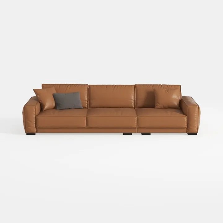 Modern Minimalist Brown Leather Extra Large Sofa 3D Model