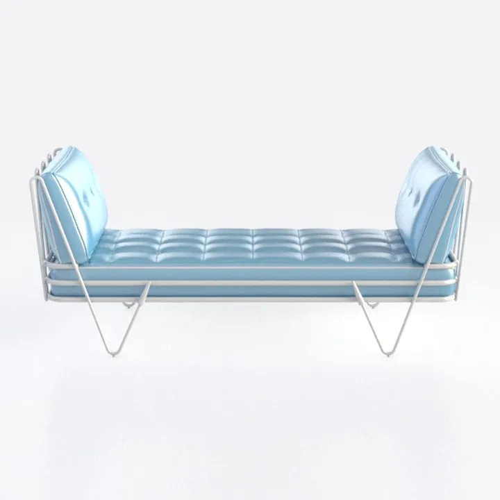 Modern Minimalist Blue Fabric Metal Frame Chaise Lounge 3D Model