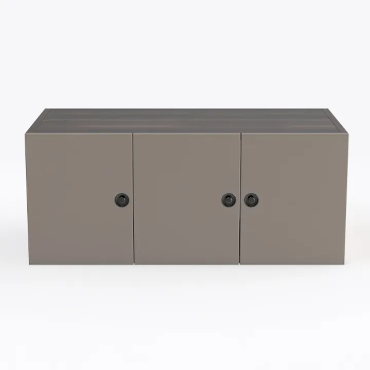 Minimalist Solid Wood Metal 3 Door Side Cabinet 3D Model