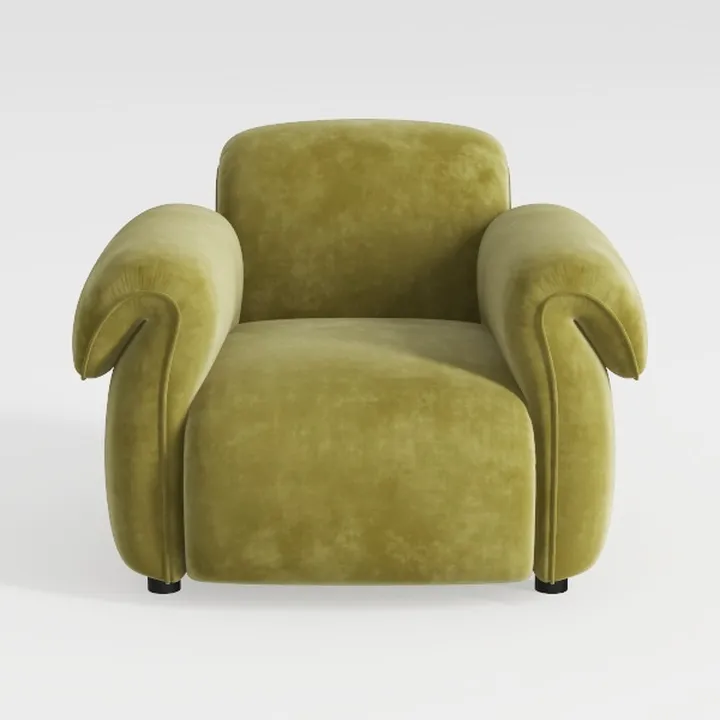 Minimalist Olive Velvet Fabric Armchair 3D Model