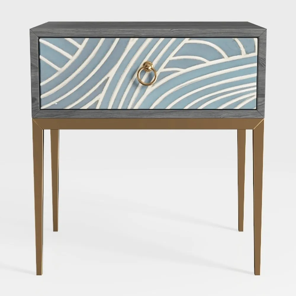 Green Nightstand,Modern Bedside Table with 2