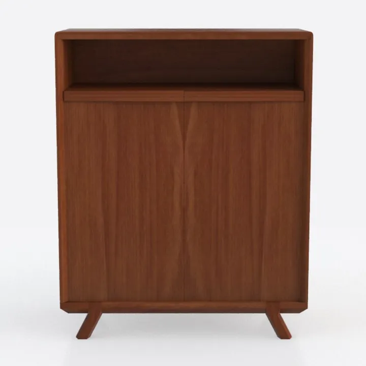 Mid Century Solid Wood Double Door Storage Cabinet 3D Model