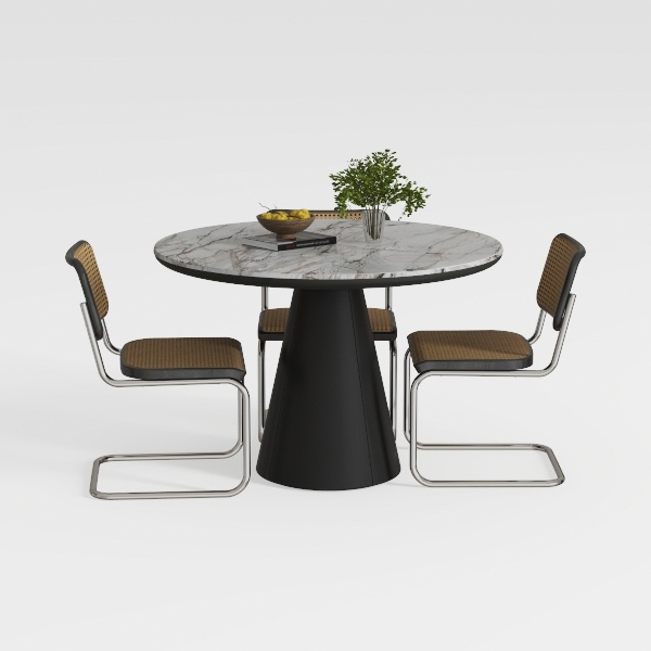 Colfax 5-Piece 45 in. Round Black Marble Table wit