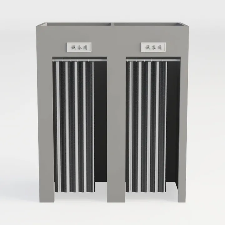 Minimalist Metal Fabric Dual Public Shower Booth 3D Model