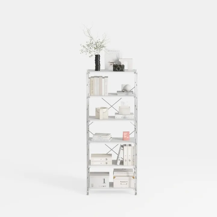 Minimalist White Metal Open Bookshelf Storage Shelving Unit 3D Model
