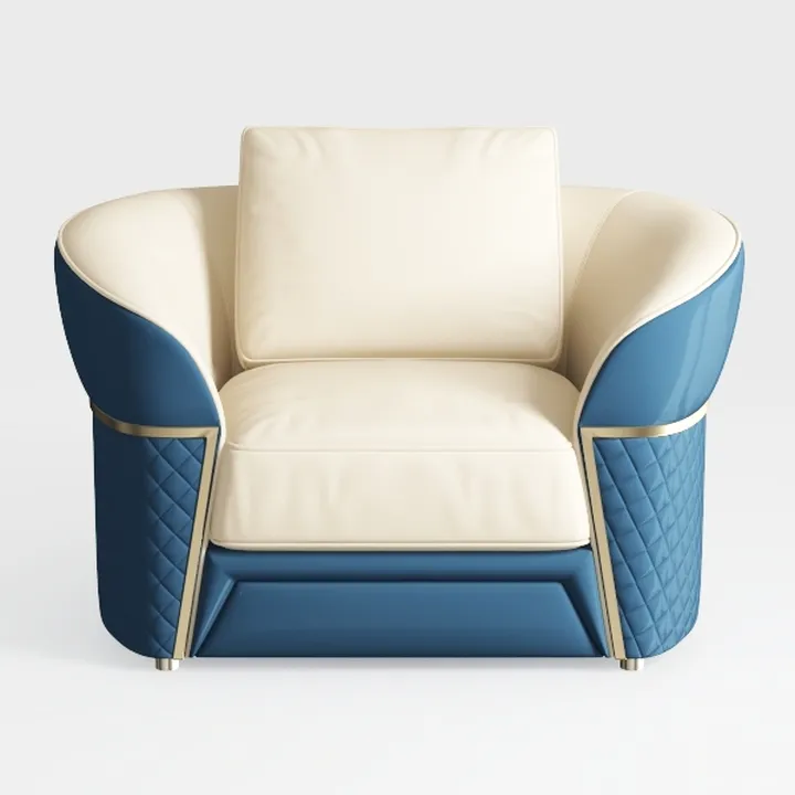 Luxury Two Tone Leather Upholstered Armchair with Gold Trim 3D Model