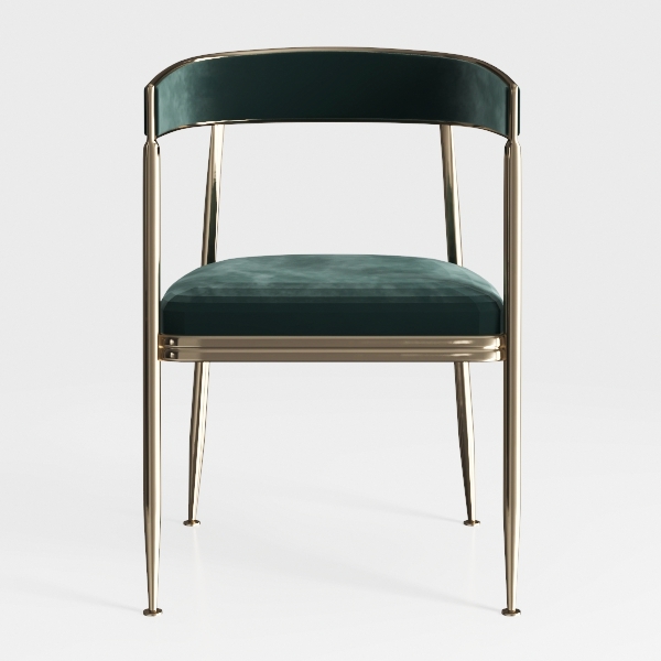 Contemporary Chair in Gold Metal and Green with