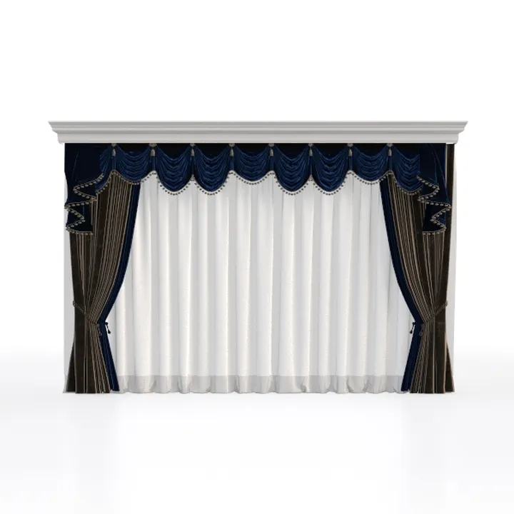 Luxury Velvet Fabric European Style Curtain 3D Model