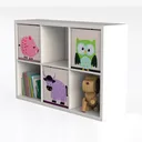 Modern Kids White Fabric Storage Cube Bookshelf 3D Model Left 45 Degree View