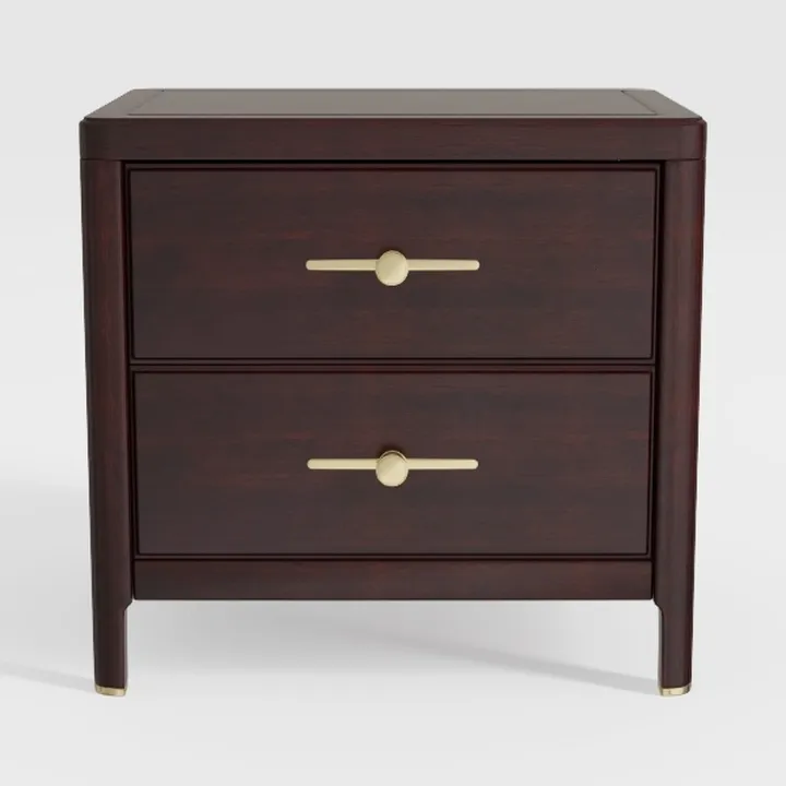 Modern Dark Walnut Solid Wood 2 Drawer Nightstand 3D Model