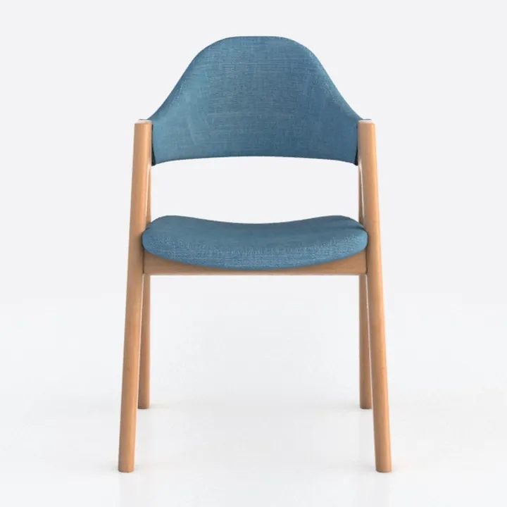 Modern Blue Fabric Solid Wood Armchair 3D Model
