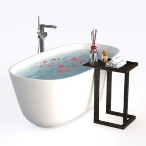 Minimalist Solid Wood Side Table Freestanding Bathtub 3D Model