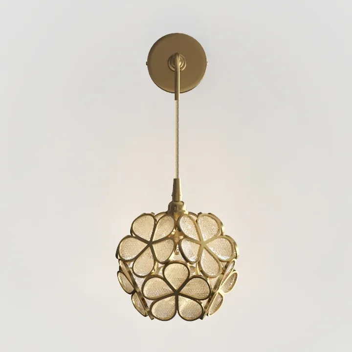 Gold Metal Floral Glass Pendant Lamp 3D Model