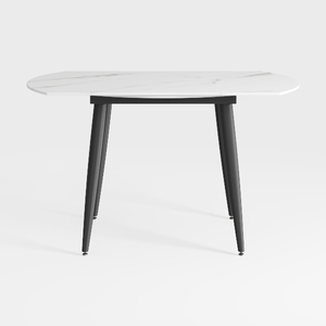 Modern Marble Top Black Metal Legs Oval Dining Table 3D Model